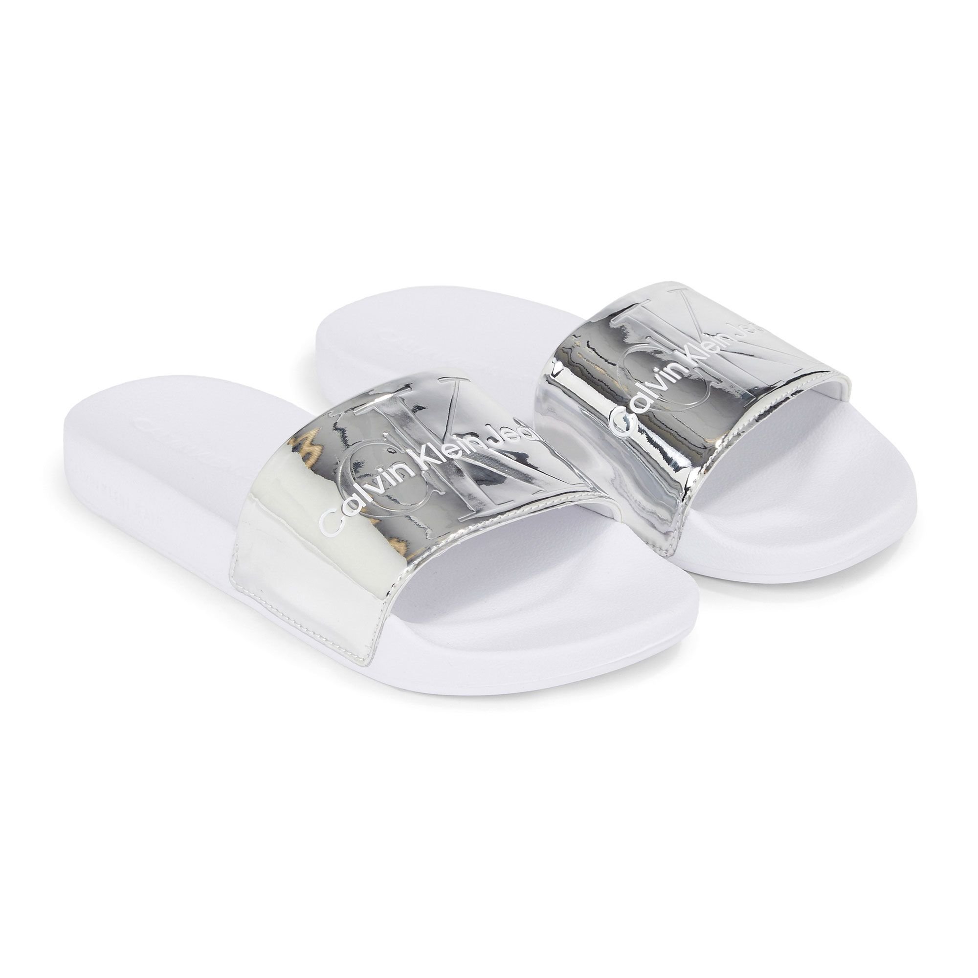 Calvin Klein Metallic Monologo Slides Women Plutosport